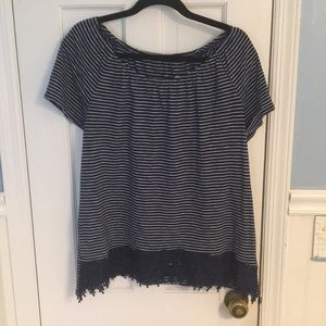 St. John’s Bay Navy/White Striped Short Sleeve Top